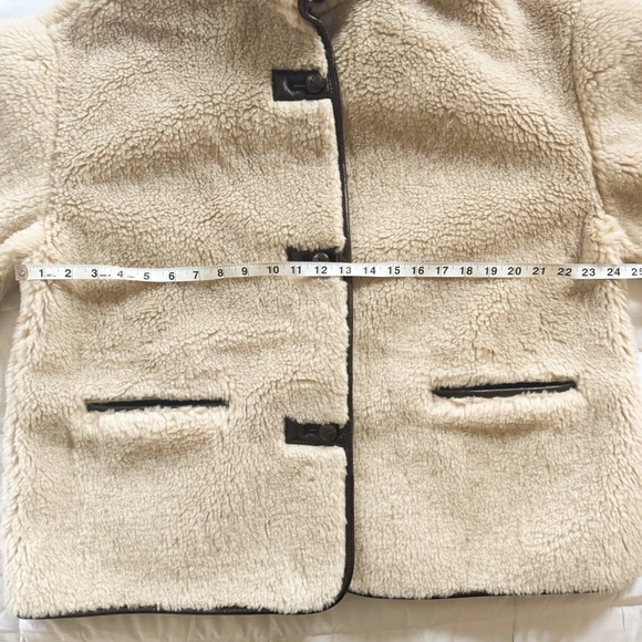 NWT Gap Cream Sherpa & Faux Brown Leather Oversized Jacket Coat Size L Vegan - Picture 10 of 16